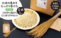 【無農薬・化学肥料不使用】大地の恵みをたっぷり受けた もち米（玄米）3kgと手作り 稲わらミニほうきのセット