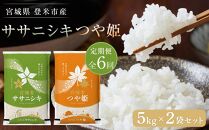 【定期便／全6回】宮城県登米市産ササニシキ・つや姫精米各5kg（計10kg）