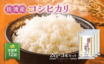 【定期便】佐渡産コシヒカリ2kg×3本セット×12回 令和6年米