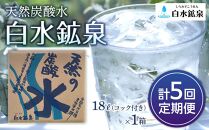 ＜2か月に1度のお届け！全5回 定期便＞天然炭酸水　白水鉱泉　18Ｌ×1箱