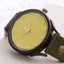 陶器 【信楽焼】で作る腕時計　大切に愛用したい「伝統工芸品」　文字盤：黄色　ベルトカラー：オリーブ　 WJ010X 黄-オリーブ