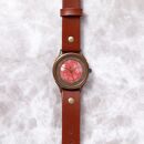 伝統工芸品【西陣織 赤】の文字盤が美しい腕時計　干支インデックス　ベルトカラー：茶　WJ001L 西陣織赤-茶