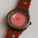 伝統工芸品【西陣織 赤】の文字盤が美しい腕時計　干支インデックス　ベルトカラー：茶　WJ001L 西陣織赤-茶