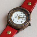 伝統工芸品【西陣織 白】の文字盤が美しい手作り腕時計 干支インデックス ベルトカラー：赤 WJ001L 西陣白-赤