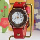 伝統工芸品【西陣織 白】の文字盤が美しい手作り腕時計 干支インデックス ベルトカラー：赤 WJ001L 西陣白-赤