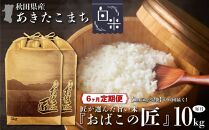 ※令和6年産 新米予約※ 【６ヶ月定期便】秋田県産おばこの匠あきたこまち　10kg （5kg×2袋）白米