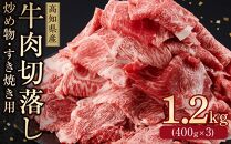 高知県産　牛肉切落し 炒め物・すき焼き用(約400g×3)｜山重食肉