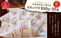 【挽】浅煎＆中煎　100ｇ×10袋　北海道旭川焙煎　ワイズコーヒー西神楽焙煎工場直送