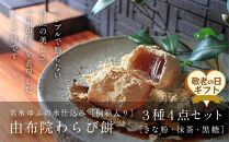 【敬老の日】名水ゆふの水仕込み&nbsp;由布院わらび餅4個詰め合わせ（桐箱入り）（きな粉2、抹茶1、黒糖1）&nbsp;|&nbsp;わらび餅&nbsp;和菓子&nbsp;和スイーツ&nbsp;本わらび餅&nbsp;由布院スイーツ&nbsp;桐箱入り&nbsp;高級和菓子&nbsp;きな粉&nbsp;抹茶&nbsp;黒糖&nbsp;セット&nbsp;詰め合わせ&nbsp;名水仕込み&nbsp;とろける&nbsp;食感&nbsp;ギフト&nbsp;プレゼント&nbsp;贈答用&nbsp;敬老の日&nbsp;母の日&nbsp;お歳暮&nbsp;お取り寄せ&nbsp;人気&nbsp;おすすめ&nbsp;大分県&nbsp;由布市&nbsp;湯布院