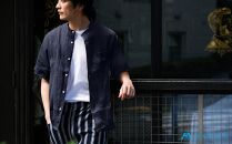 【YAMASHIRO】藤巻百貨店別注 スタンドカラーシャツ（麻100％ 京ちぢみ・ネイビー）