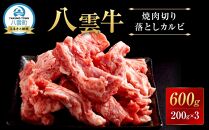 八雲牛 焼肉切り落としカルビ 総重量600g (200g×3パック) 【 肉 お肉 にく 牛 牛肉 切り落とし カルビ 焼き肉 焼肉 600g 200g×3パック 食品 グルメ お取り寄せ お取り寄せグルメ    八雲町 北海道   】