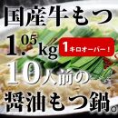 国産牛もつ1kgオーバー！和風醤油もつ鍋 メガ盛り10人前[牛もつ1.05kg／和風醤油スープ付]【もつ鍋 もつなべ 鍋 なべ もつ 鍋セット 鍋料理 牛もつ ホルモン ほるもん ホルモン鍋 冷凍 国産 人気 福岡 土産 九州 博多 ご当地 送料無料 福岡県 大任町 AP026】