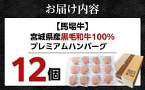 ＼ 牛肉100％ ／ 黒毛和牛 プレミアム ハンバーグ 12個 1.2kg (1つ100g) 馬場牛 肉 お肉 牛肉 牛 和牛 A5 B5 小分け 個包装 冷凍 使いやすい 弁当 お弁当 おかず 惣菜 人気 おすすめ 国産 宮城