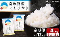 【JAみなみ魚沼定期便】南魚沼産こしひかり （2kg×2袋×全12回）