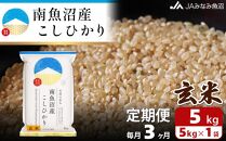 【JAみなみ魚沼定期便】南魚沼産こしひかり玄米（5kg×全3回）