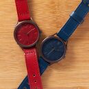 特産【近江牛革】で作るペアウォッチセット ふたりで始めるサステナブルな日常 手作り腕時計 WJ013Xペアセット 赤-赤/青-青