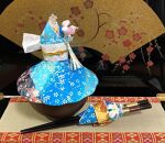 【青】飛沫防止食器カバー＆箸カバーセット着物ドールリウム「華姫」「コデマリ」【日用品・和装・人形】