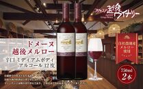 ドメーヌ・越後メルロー  赤 750ml 2本セット アグリコア  越後ワイナリー  南魚沼市産メルロー 辛口 ミディアムボディ アルコール度数12% 魚沼ワイン 国産 送料無料 新潟県 南魚沼市