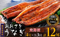 うなぎ&nbsp;定期便&nbsp;鹿児島県産&nbsp;長蒲焼&nbsp;4尾&nbsp;全3回&nbsp;合計&nbsp;12尾&nbsp;国産&nbsp;うなぎ&nbsp;鰻&nbsp;ウナギ&nbsp;蒲焼き&nbsp;蒲焼&nbsp;かばやき&nbsp;魚&nbsp;魚介&nbsp;魚貝&nbsp;海鮮&nbsp;うな重&nbsp;ひつまぶし&nbsp;蒲焼&nbsp;訳あり&nbsp;ギフト&nbsp;人気&nbsp;おすすめ&nbsp;鹿児島県&nbsp;大崎町&nbsp;大隅半島