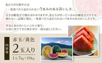 【夏季限定】飯塚農場産の八色原すいか　大玉2玉（赤1玉・黄1玉）セット