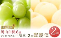 フルーツ 2025年 先行予約 岡山 白桃 6玉 シャイン マスカット 晴王 2房 を2回に分けてお届け！ 定期便 桃 ぶどう 梨 岡山県産 国産 果物 ギフト