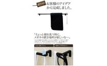 monoKOZZ フック付アイアンタオルハンガー角タイプ 400mm 左側フック タオル掛け 40cm 便利なフック付 アイアンバー【スノーホワイト】