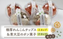 【先行予約】極厚れんこんチップスと青大豆のポン菓子セット 5カップ ／ 腸活 お菓子 ポン菓子 チップス れんこん 豆 米 小分け おすすめ サクサク パリパリ ※2025年1月中旬以降順次発送