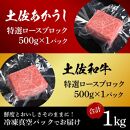 熟成肉　土佐あかうし＆土佐和牛2種食べ比べ　特選ロースブロック　約1kg（約500g×各1）【ポイント交換専用】