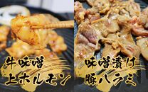 越前ホルモン屋 味噌漬け 人気ホルモンセット（計1kg）約8～10人前 ／ 味付け肉 豚肉 牛肉 小分け タレ漬け 焼肉 バーベキュー 冷凍 人気 キャンプ飯 BBQ 焼くだけ 時短調理