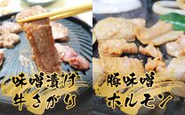 越前ホルモン屋 味噌漬け 人気ホルモンセット（計1kg）約8～10人前 ／ 味付け肉 豚肉 牛肉 小分け タレ漬け 焼肉 バーベキュー 冷凍 人気 キャンプ飯 BBQ 焼くだけ 時短調理