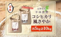 令和6年産 コシヒカリ 風さやか 白米 各5kg 長野県産 米 精米 お米 ごはん ライス 甘み 農家直送 産直 信州 人気 ギフト お取り寄せ 平林農園 送料無料 長野県 大町市