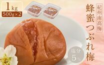 紀州南高梅 蜂蜜つぶれ梅 塩分5％ 1kg (500g×2) ［Kn22］