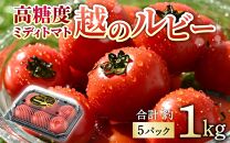 高糖度 ミディトマト 越のルビー パック入り 約1kg 5パック（25～35個入） / 福井県産 ブランド トマト 福井県産ブランドトマト  農家直送 有機肥料 低農薬 完熟 甘い