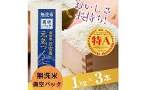 【無洗米】元気つくし《真空パック》3kg(1kg×3本) 福岡県産