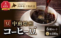 「豆」中煎焙煎コーヒー豆100g豆6袋　旭川市西神楽工場直送&nbsp;_04277