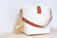 帆布&nbsp;×&nbsp;革　ショルダーバッグ　キャンバス　猫　かばん　小さめ　ミニバッグ　ねこ　キーホルダー　【ブラウン】