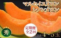 【先行予約】《定期便全2回》佐藤農園の赤肉贅沢食べ比べ計4～5玉（マルセイユメロン・レノンメロン）農家直送 秀品 お届け！ / フルーツ くだもの 贈答 特産 旬 夏 果物 完熟  メロン 朝どれ 美味しい お取り寄せ ※2025年6月上旬より順次発送