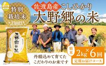 【令和６年産新米】佐渡島産 特別栽培米こしひかり「大野郷の米」精米2kg×6回 定期お届けコース