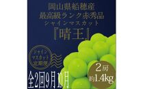 [HS]【定期便&nbsp;全2回】ぶどう&nbsp;2026年&nbsp;&nbsp;9月・10月発送&nbsp;最高級品シャイン&nbsp;マスカット&nbsp;晴王&nbsp;2房&nbsp;〈合計約1.4kg〉&nbsp;|&nbsp;シャインマスカット&nbsp;シャイン&nbsp;マスカット&nbsp;果物&nbsp;フルーツ&nbsp;新鮮&nbsp;ブドウ&nbsp;葡萄&nbsp;&nbsp;岡山&nbsp;国産&nbsp;ギフト&nbsp;おすすめ&nbsp;人気
