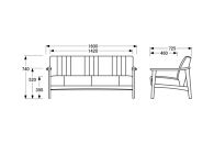 【浜本工芸】コンパクトな木肘ソファ３P　オーク無垢　S-1004