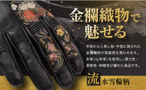 【デグナー】レザー金襴グローブ [TG-101KF] カラー：流水雪輪-ブラック【サイズXL】［ 京都 バイクギア グローブ 人気 おすすめ 革 レザー ツーリング ライダー バイカー バイク ブランド メーカー ギア パーツ ］