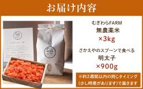 ＜うまい筑前町！人気コラボセット＞ 明太子900g＆無農薬米3kg【明太子 辛子明太子 めんたいこ 魚卵 米 こめ 白米 無農薬米 コラボ コラボ品 明太子 お米 セット 食品 おすすめ 人気 ふるさと納税 福岡県 筑前町 送料無料 AC031】