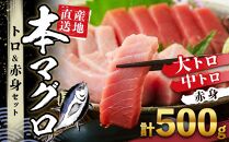 本場南紀から産地直送！ 本マグロ トロ+赤身セット 500g | 大トロ 中トロ 鮪 刺身 寿司