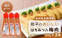 紀州南高梅使用 熊平のおいしい はちみつ 入 梅肉 塩分 約11％ 約120g × 3本セット