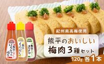 紀州南高梅使用 熊平のおいしい 梅肉 3種 3本 セット  合計約360g【 くらだし（塩分 約21％） はちみつ入り （塩分約11％） かつお (塩分約10％) 】