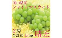 [HS]ぶどう 2025年 先行予約 9月・10月発送 シャイン マスカット 晴王 2房（合計約1.3kg）【ブドウ 葡萄  岡山県産 国産 フルーツ 果物 ギフト】