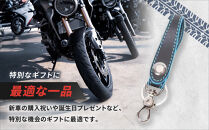 【デグナー】レザーキーホルダー [K-51F]【カラー：ブラック-ブルー】［ 京都 八王子 キーホルダー 革 人気 おすすめ 革 レザー ツーリング ライダー バイカー バイク ブランド メーカー ギア パーツ ］