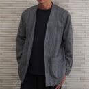 【和心衣・ワゴロモ】高島ちぢみの メンズ ノーカラー 羽織 ジャケット【Ｍサイズ・ブラック】