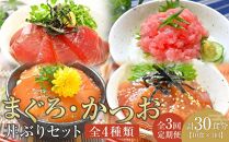 【定期便 全3回】まぐろ・かつお丼ぶりセット　4種10食分×3回　計30個