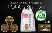 【先行予約】【令和7年産 新米】《定期便12回》 特別栽培米 ミルキークイーン 玄米  5kg （計60kg） 農薬不使用 化学肥料不使用 ／ 高品質 鮮度抜群 福井県産 ブランド米 あわら産 ブランド米 ※2025年10月上旬以降順次発送